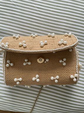 Anthropologie Pearl-Embellished Woven Crossbody - Natural